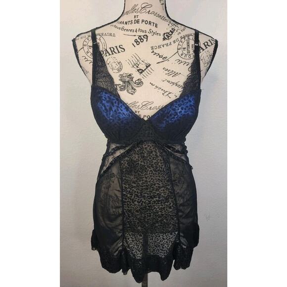 Rampage Chemise Dress 3Sz Small Mesh Lace Overlaid Fairy Black Leopard Blings - Picture 2 of 9